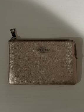 Coach Metallic Small Corner Zip Wristlet Wallet in shiny gold Leather